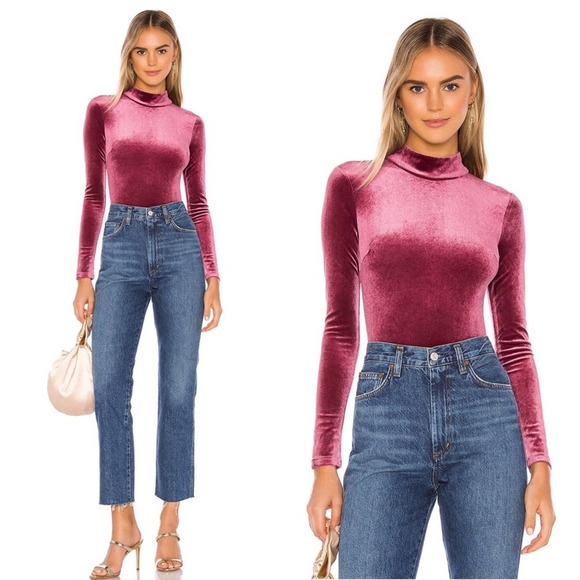 Lovers + Friends Tops - NWT LOVERS & FRIENDS Myra Mock Neck Velvet Bodysuit Mauve Size Large